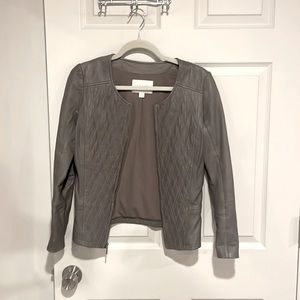Hinge Genuine Leather Jacket | Quilted Grey Moto Style | Size S